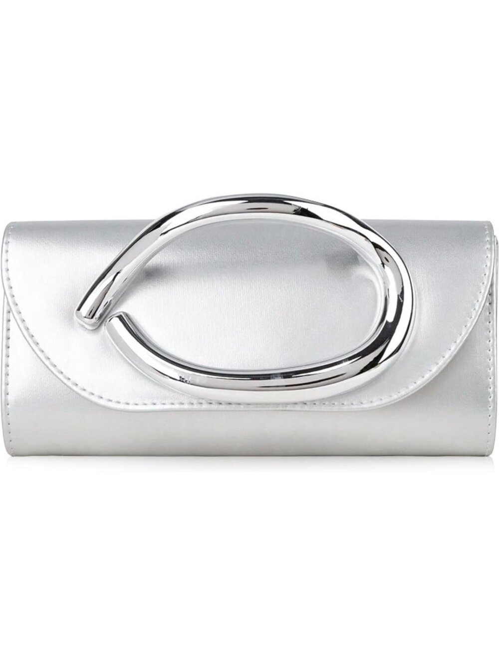 Women's Silver Metal Handle Chain Wedding Party Evening Clutch Purse